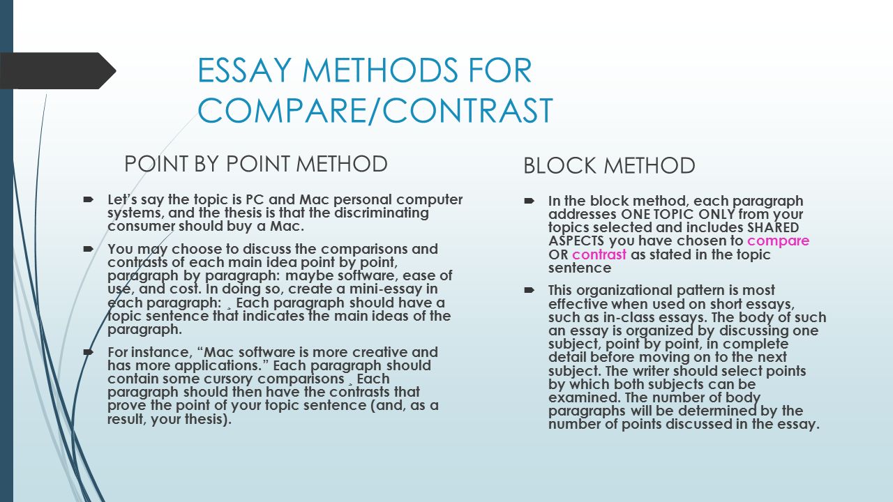 Compare contrast essay point by point method